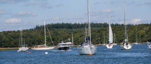 Permanent and temporary boat moorings on the Beaulieu River
