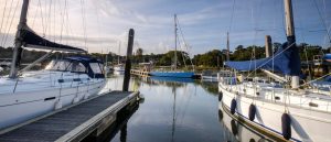 Marina berths in the Buckler's Hard Yacht Harbour, Beaulieu River