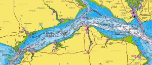 Copyright Navionics. Navionics chart of the Beaulieu River.