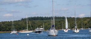 Permanent and temporary boat moorings on the Beaulieu River