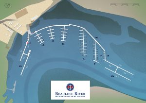 Map of marina berths at Buckler's Hard Yacht Harbour on the Beaulieu River