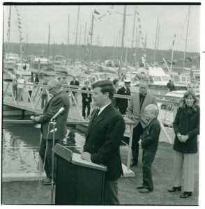 1971 opening of Buckler's Hard Yacht Harbour with present Lord Montagu (as child) and his mother Belinda