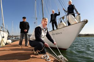 Buckler's Hard Yacht Harbour - l-r Bill Grindey, Harbour Master Wendy Stowe, Lord Montagu, Mary Montagu-Scott