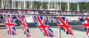 Union Jack bunting on the marina