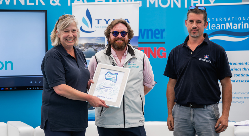 Wendy Stowe - Harbour Master and Adam Lewis - Deputy Harbour Master receiving the award for runner up in Marina of the Year